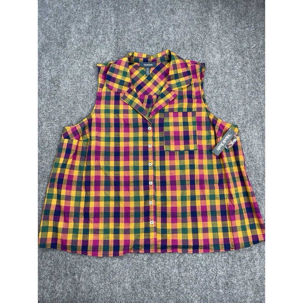 ModCloth Sleeveless Top Womens 2X Button Front Plaid Cotton NEW W Tags